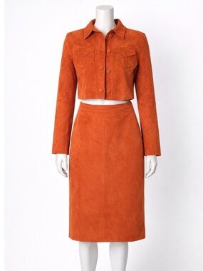 RARE Vintage ODE lamb suede 2pc Skirt set size S
